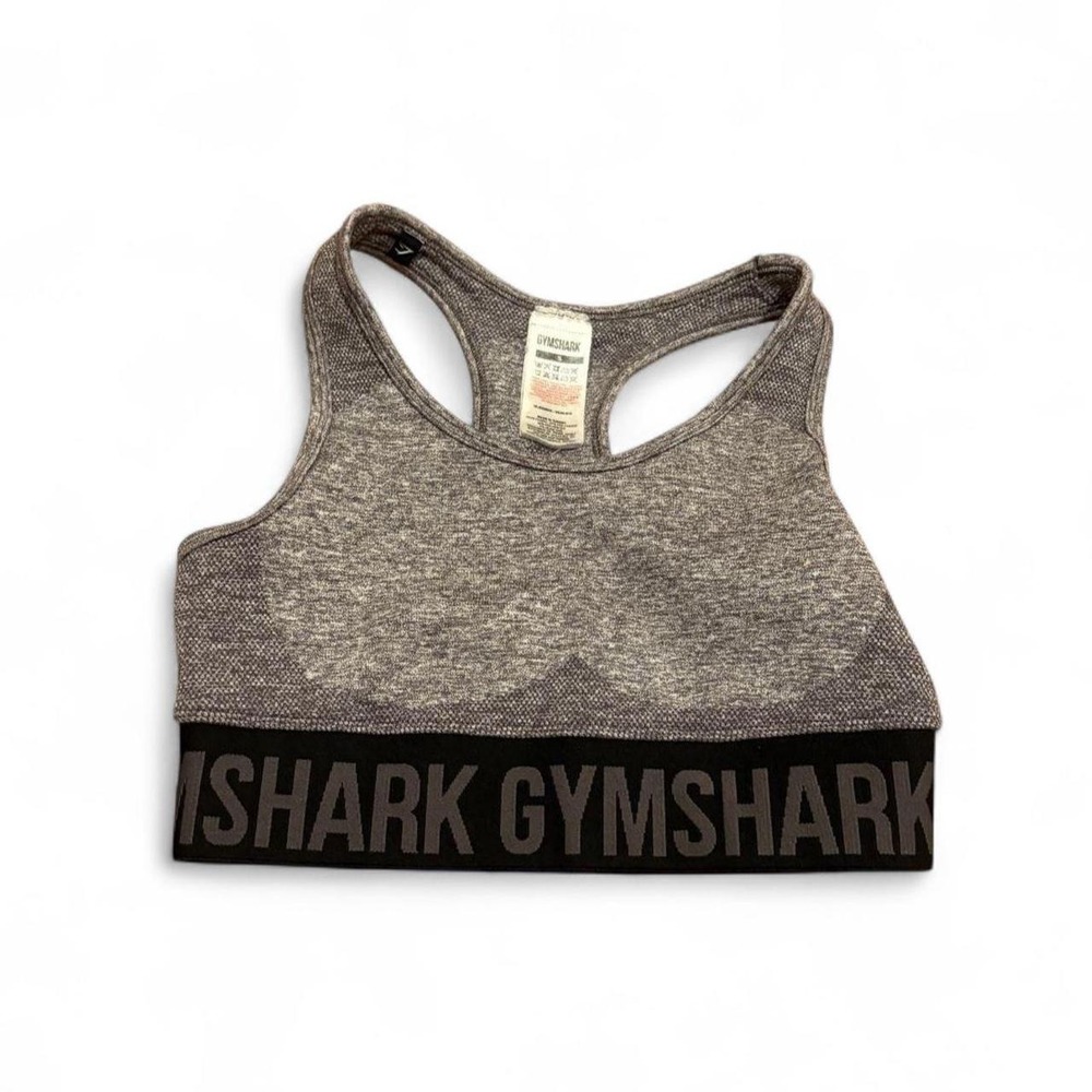 Gymshark Gray Racerback Sports Bra Heathered Logo Band GL9B3805 Size S